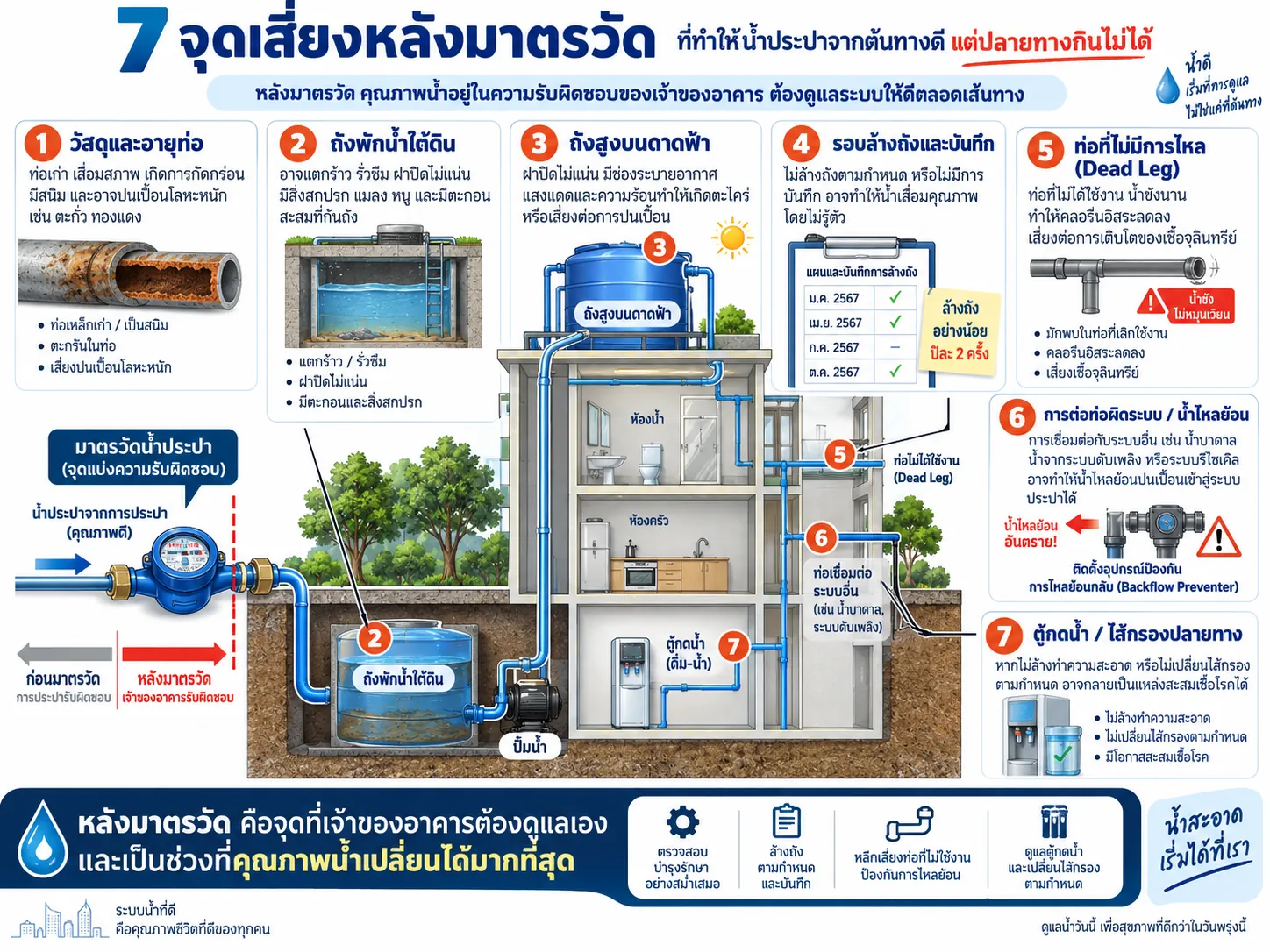 ท่อและถังพักน้ำภายในอาคาร ต้องตรวจอะไรบ้างก่อนบอกว่าน้ำประปากินได้