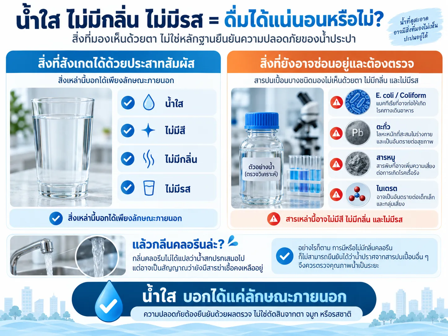 น้ำประปาใส ไม่มีกลิ่น ไม่มีรส แปลว่ากินได้หรือไม่